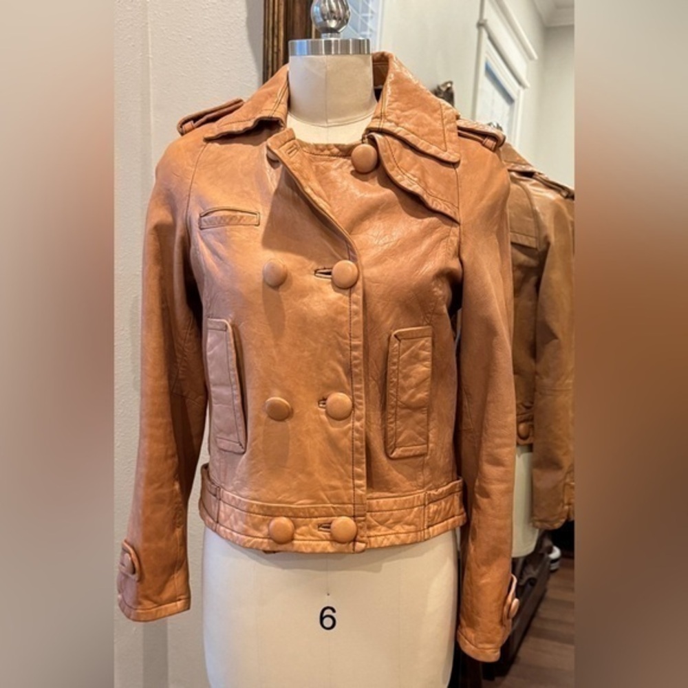 Gorgeous Banana Republic Tan 100% Leather Pea Coat Jacket